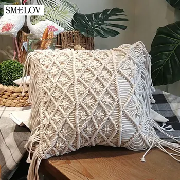 

luxury handmade 45x45cm cotton thread Bohemia pillowcase cushion decorative geometric plaid tassels throw pillow covers case