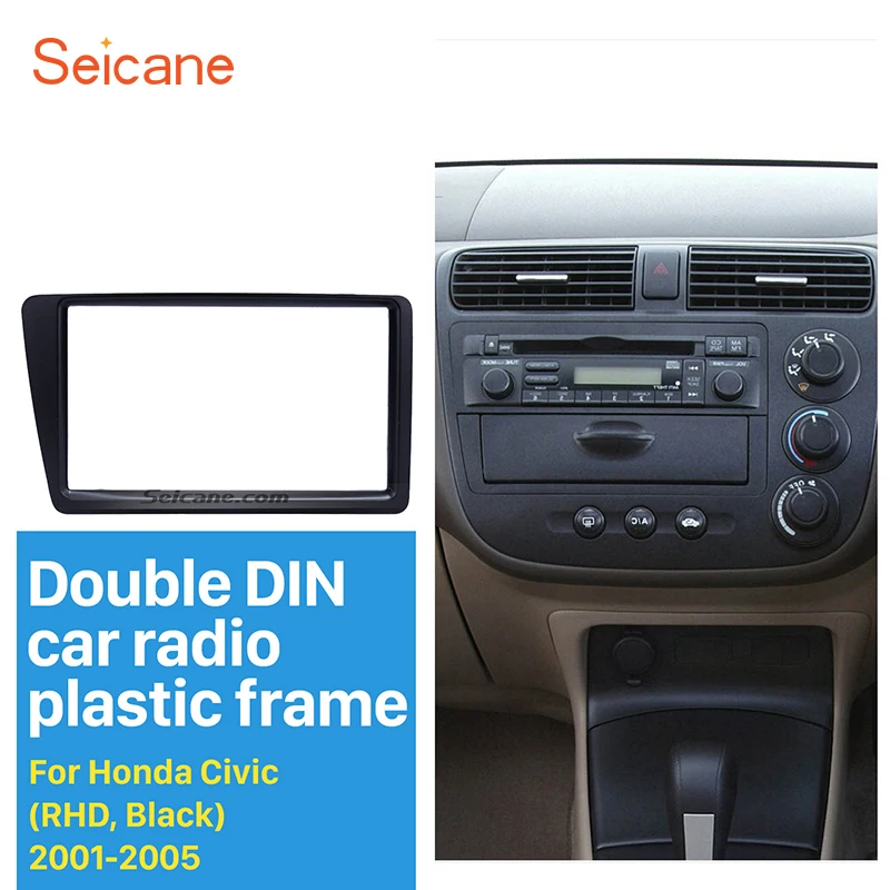 Seicane черный 2Din комплект отделки панели приборной для 2001 2002 2003 2005 Honda Civic RHD