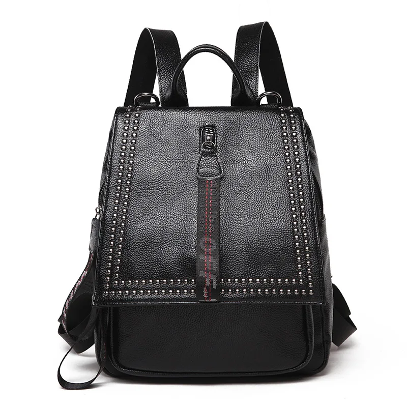 Genuine Leather Backpacks Women Mochila Feminina Zipper Solid Purse