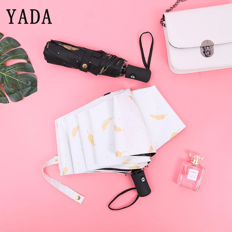 

YADA Design Bronzing Feather Umbrella Fold Rainy Automatic Umbrella For Women UV Rainproof Sun Protection Parasol Umbrella YD110
