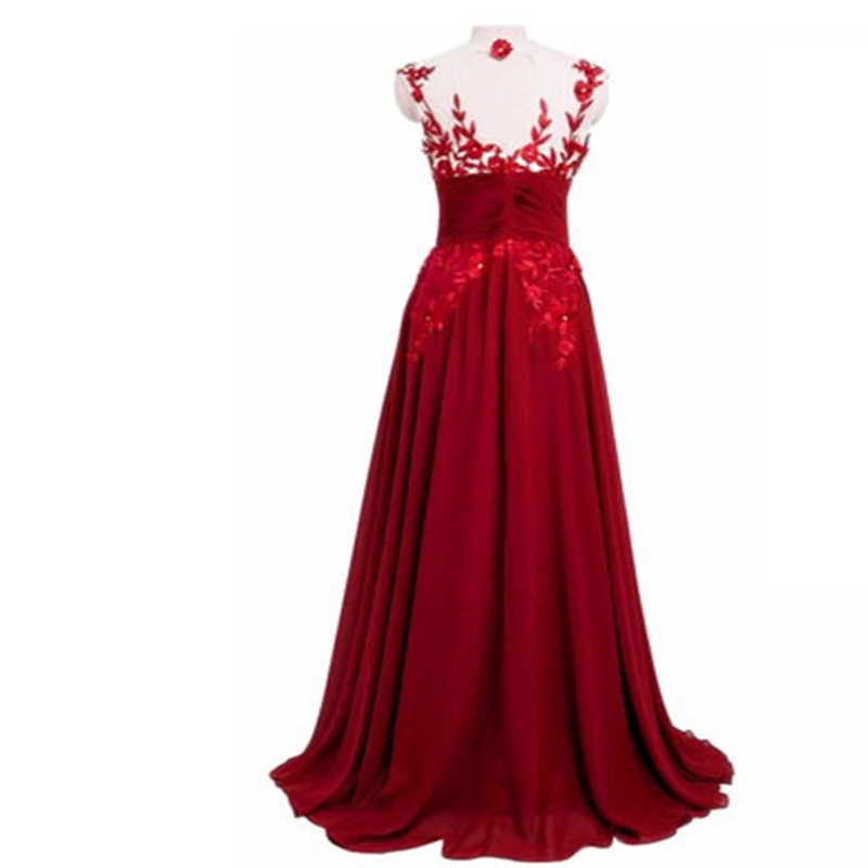 

2018 NEW Fashion US Women`s V-Neck Lace Embroidery Chiffon Floral Sleeveless Ball Gown Summer Formal Dresses