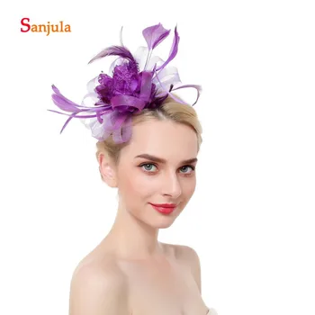 

Feathers Tulle Beaded Wedding Hats 2019 Flower Shape Wedding Accessories Girls Pageant Party Hats pamelas sombreros bodas H168