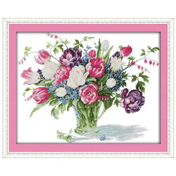 

Wholesale Needlework,Stitch,DIY 11CT 14CT Cross Stitch,Sets For Embroidery Kits,Tulip vase (4) Counted Cross-Stitching