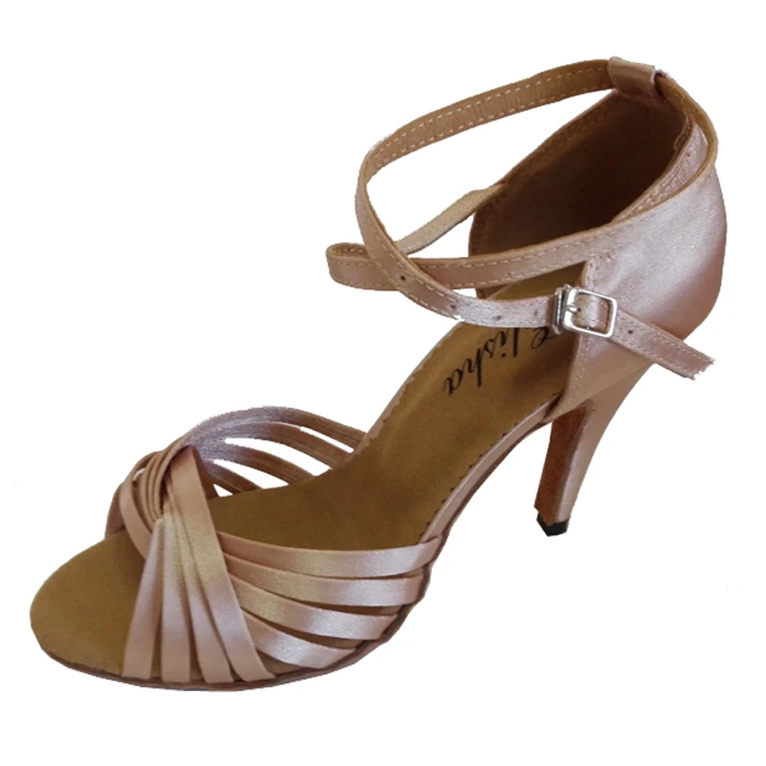 Elisha/Танцевальная обувь на заказ; женская обувь для латиноамериканских танцев на каблуке; танцевальные сандалии с открытым носком бежевого цвета; танцевальная обувь