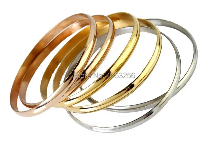 

Lot 6pcs/ Set Cuff Bangle Stainless Steel Gold/ Rose Gold Bracelet For Women / Lady Jewelry 4mm 2.67''