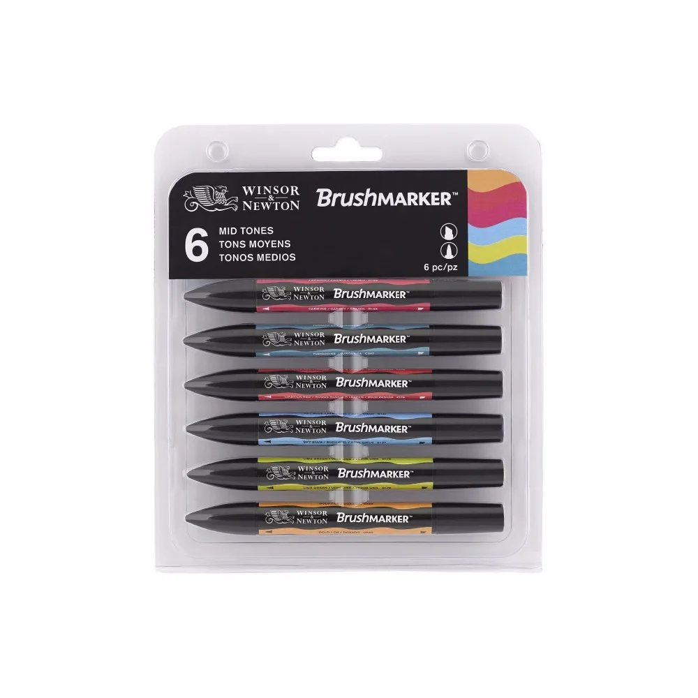 Winsor& Newton, набор кистей, 6 цветов, 12 цветов, Мягкие кисти, маркеры, два кончика, средний пастельный, для кожи, насыщенные тона