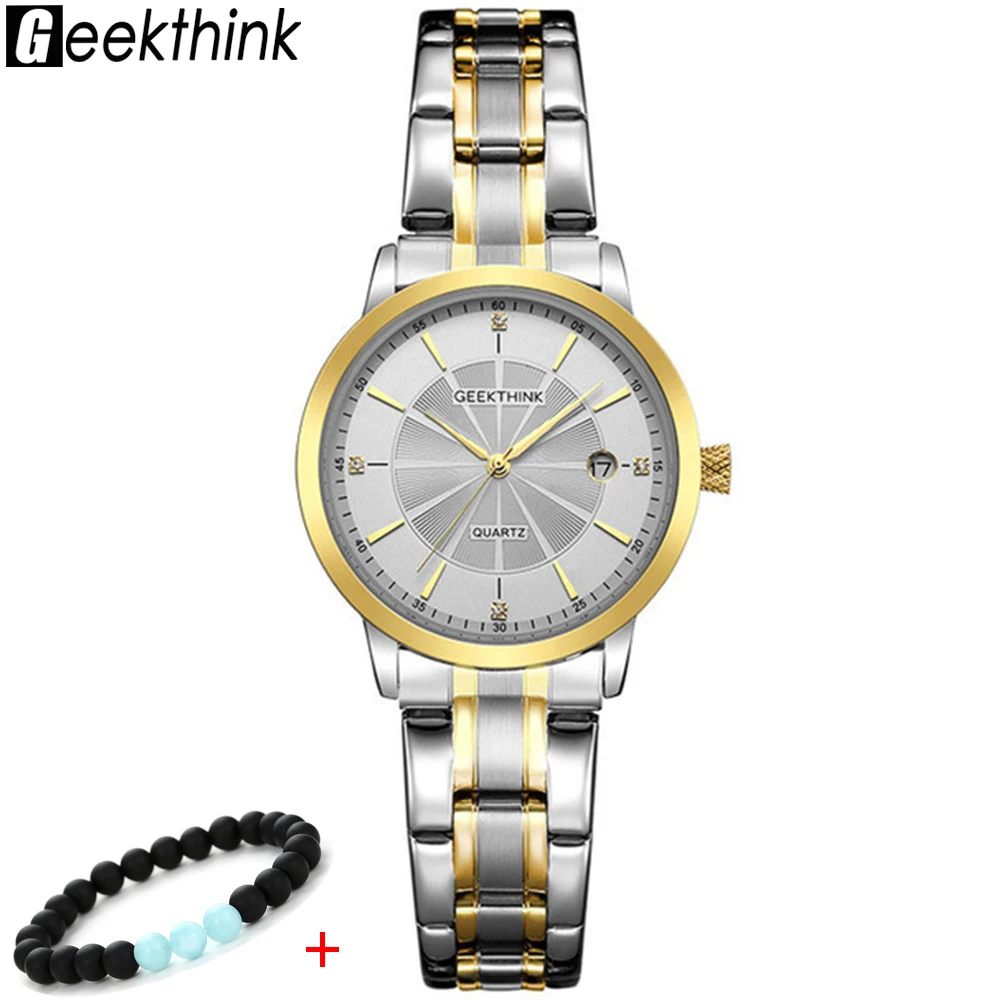 

GEEKTHINK Fashion Gold Stainless Steel Quartz Watch Women Top Luxury Brand Unisex Ladies Wristwatch Lover's Gift reloj mujer