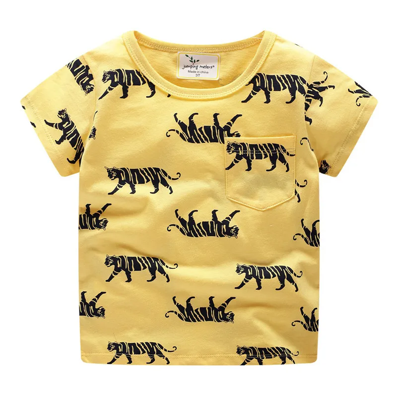 Jumping meter/футболки с коротким рукавом для мальчиков; летняя рубашка с принтом динозавра; Одежда для маленьких детей; футболка с рисунком; футболки для малышей - Цвет: T6022 Yellow tigers