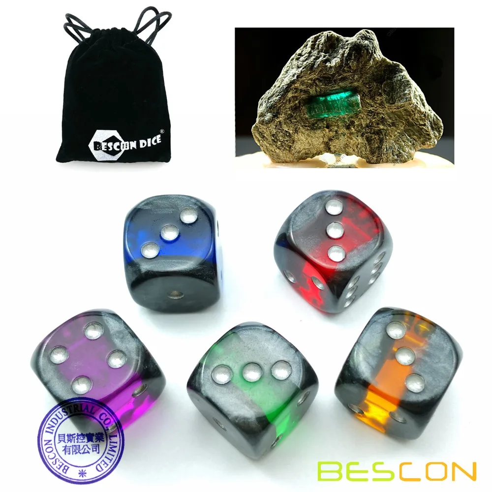 Bescon Mineral Rocks GEM VINES 6 Sides 16MM Dice Set 20 Pack, 5/8"  D6 Mineral Rock Dice Set in Assorted Colors 4