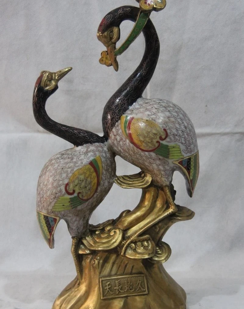 

Chinese Folk Arts Pure Bronze Wire Inlay Cloisonne Enamel Ruyi red-crowned crane