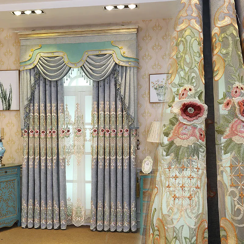 

Thickened European Chenille Curtains for Living Room Flower Shading Curtains for Bedroom Solid Color Valance Curtain Screen