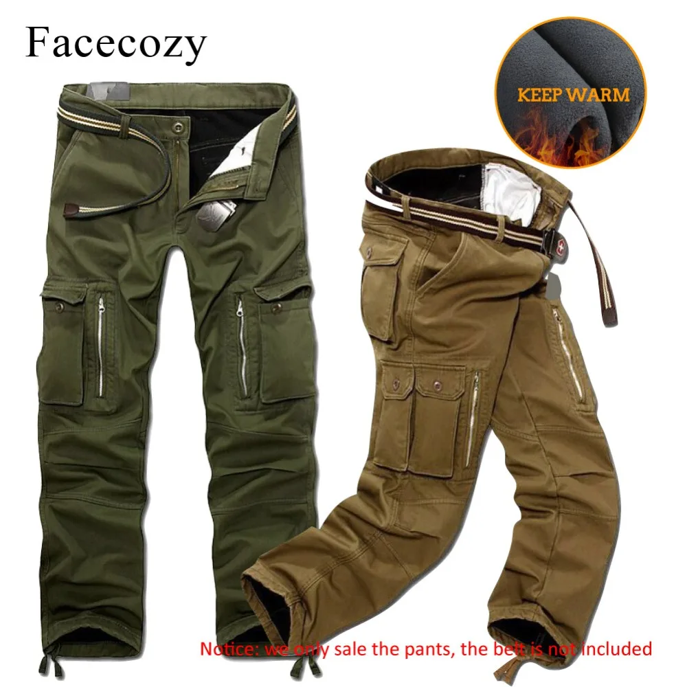 Facecozy мужские зимние теплые хлопковые спортивные штаны из плотного флиса, мужские брюки для походов и кемпинга, прочные брюки-карго с несколькими карманами