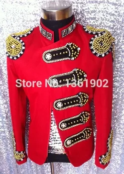 

Handmade plus size Epaulet beads jacket performance nightclub costume outfit outerwear jacket ds singer dancer jazz show blazer