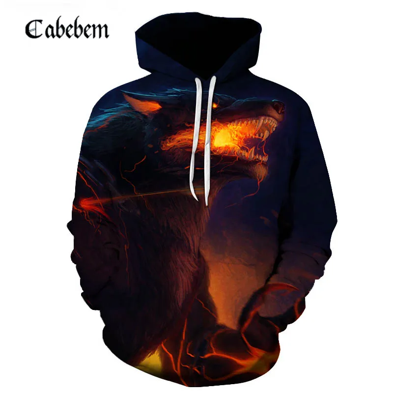 

New Fall 2019 Hoodies Animated Printed Sportswear Pullovers 3D Variation Wolf Printed Hoodies Fashion Casual Men Sportswear