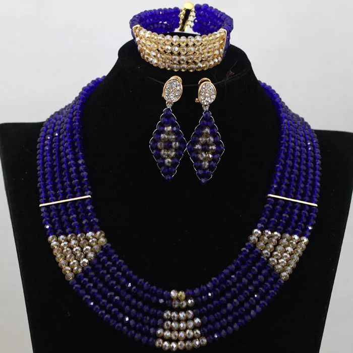 

Splendid Nigerian Royal Blue African Jewelry Set Perfect Party Event Lady Jewelry Necklace Set Spring Season Free Shipping QW453