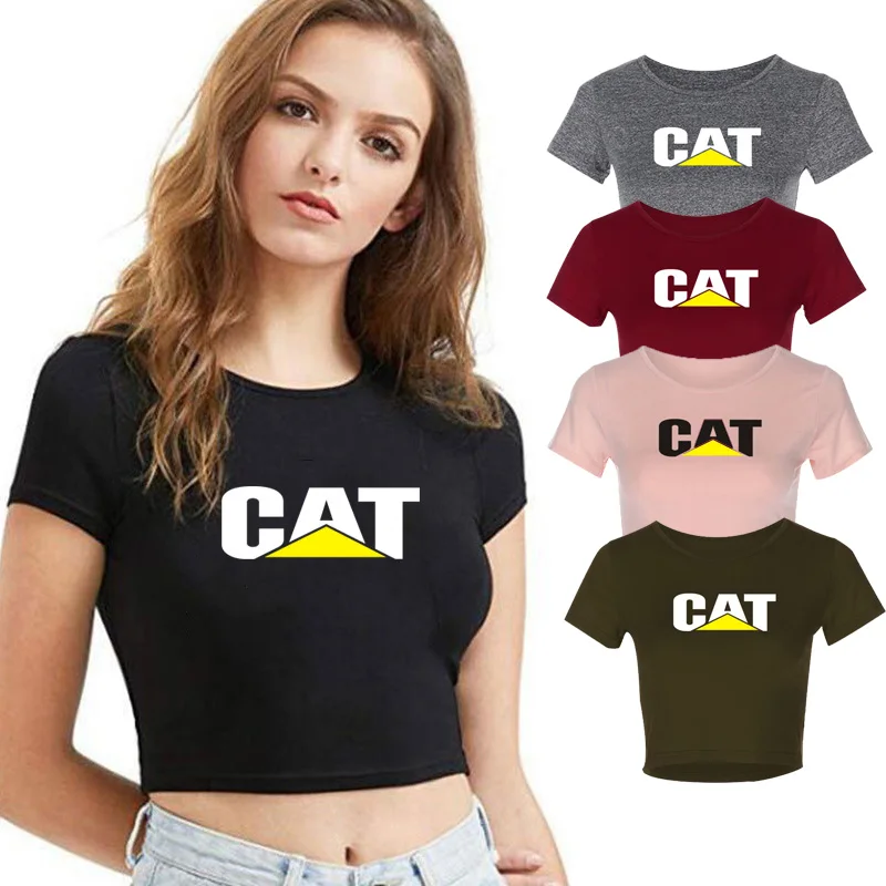 

CAT Caterpillar T Shirt women summer sexy umbilical T-shirt short-sleeved casual sports T-shirt