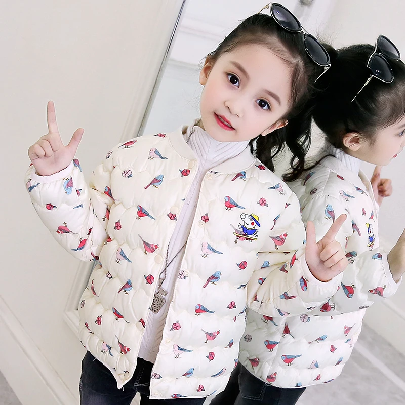 

2019 new Autumn Winter Children's Jacket for Girls winter Jacket Fashion Printed Bird baby girls winter sweet coat