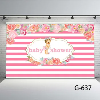 

Vinyl happy Baby Shower Flower Photography Backdrops Pink and White Stripe Photo Background Shoot Studio G-637