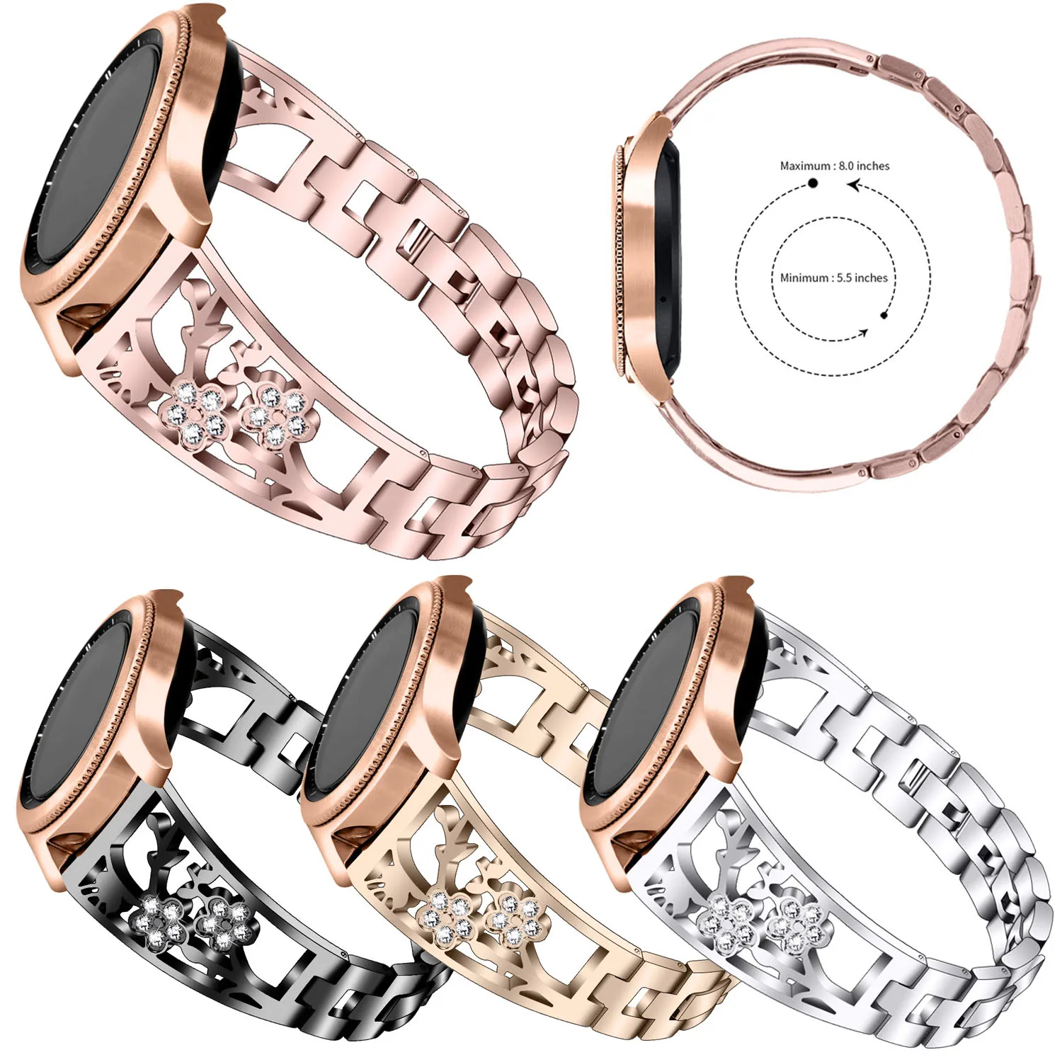Ремешок металлический Алмазный для Samsung Gear Sport S2 S3 Galaxy Watch 42 мм 46 браслет Active Band Amazfit