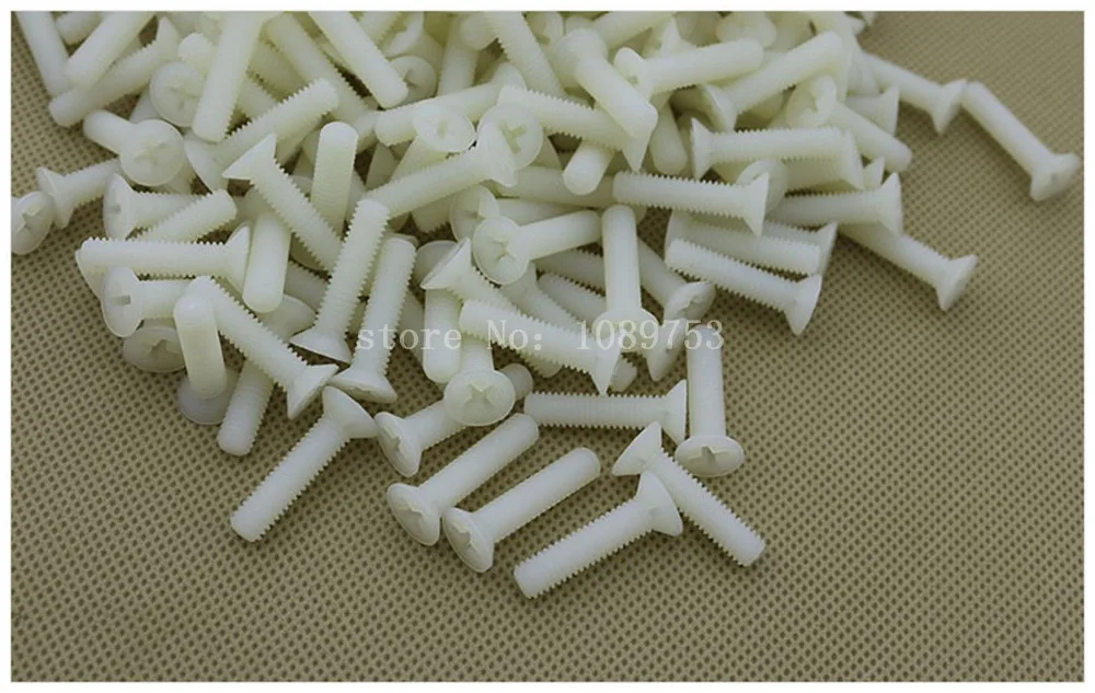 Free Ship 20pcs M3 Nylon screws countersunk head flat head screws White L6-25m_