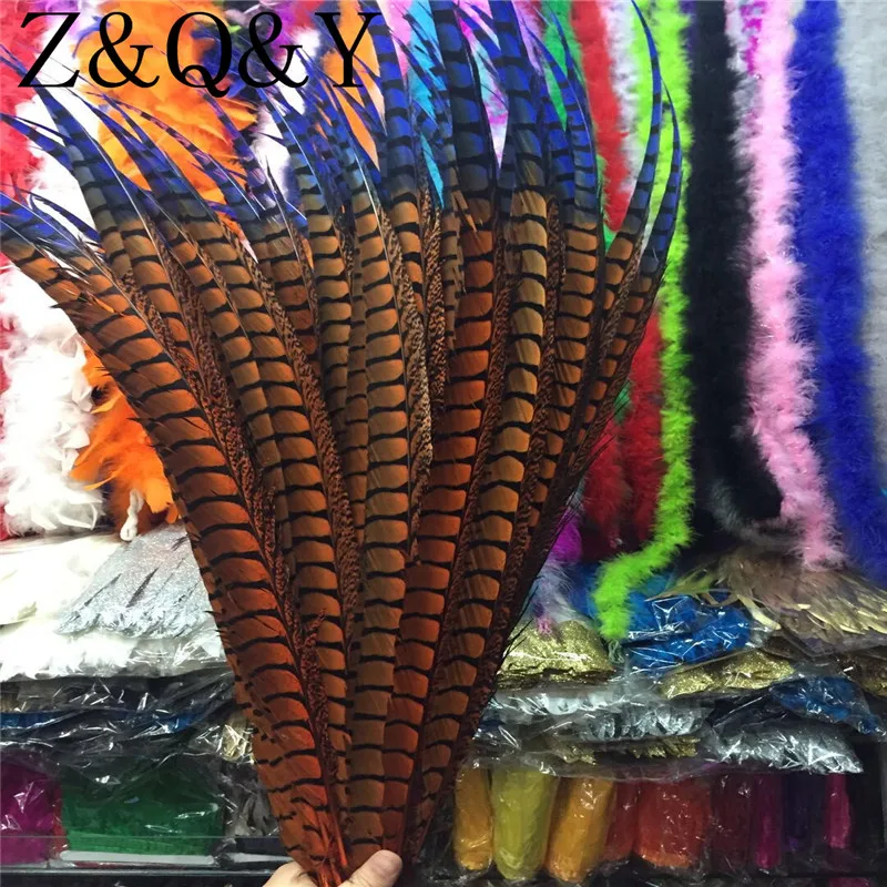 

Z & Q & Y New 10 color 80-90CM (32-36 inch) copper chicken side tail feathers DIY feather decoration masquerade accessories