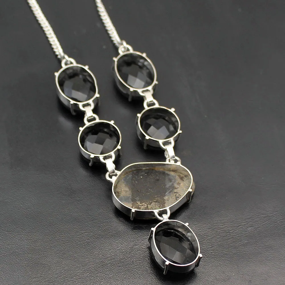 Hermosa модное натуральное черное Druzy Серебряное ожерелье с цепочкой 18 дюймов A379