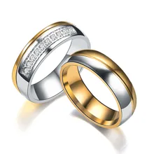 Personalized Romantic Wedding Rings For Lover Gold-Color Stainless Steel Couple Rings For Engagement Party Jewelry Wedding Bands tailor made luxury western rose gold color inlay health surgical stainless steel wedding bands rings sets