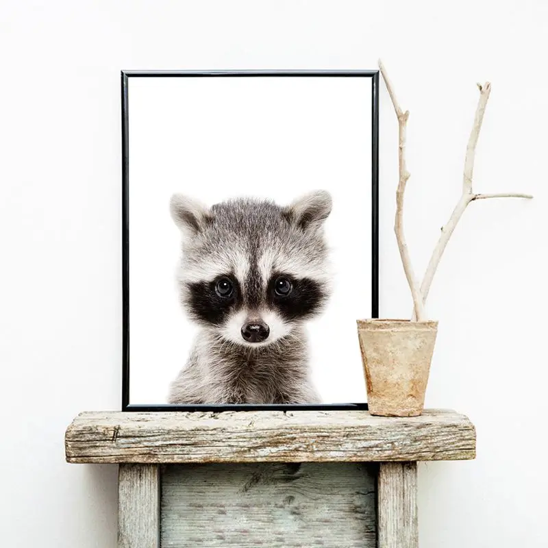 

Woodland Animal Raccoon Canvas Painting Nursery Wall Art Pictute , Raccoon Photography Canvas prints Poster Kids Room Wall Decor