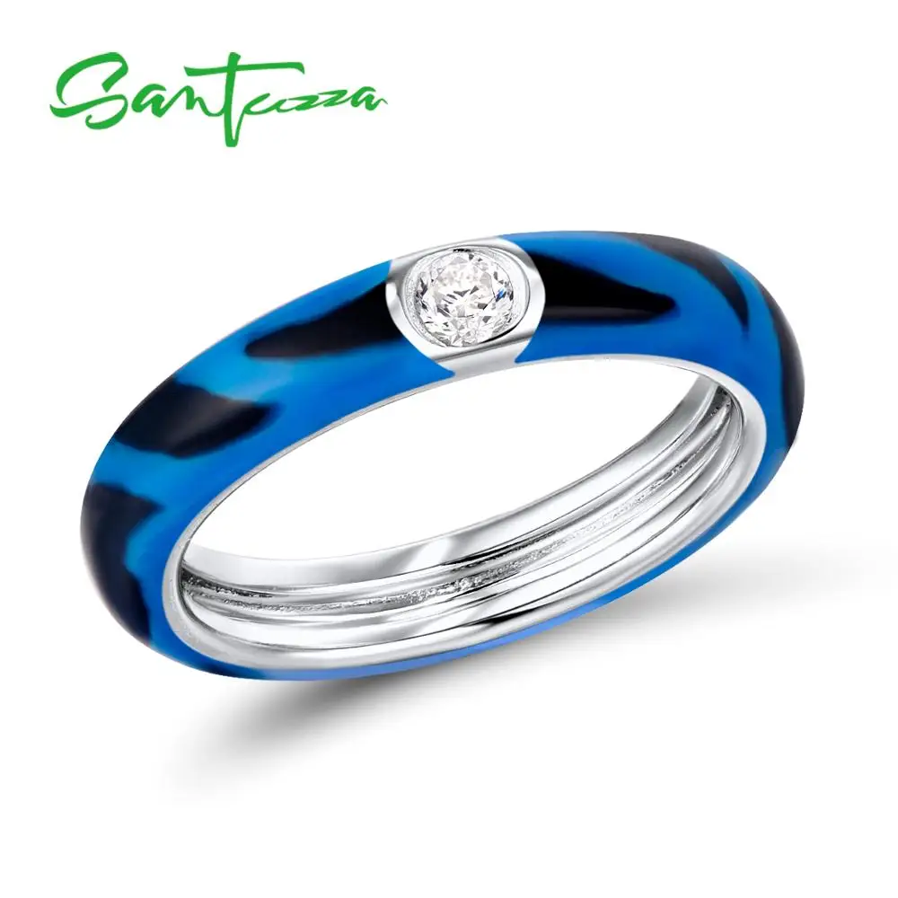SANTUZZA, серебряные кольца для женщин, красочные кольца вечности, 925 пробы, Серебряное штабелируемое кольцо, модное ювелирное изделие, эмаль ручной работы