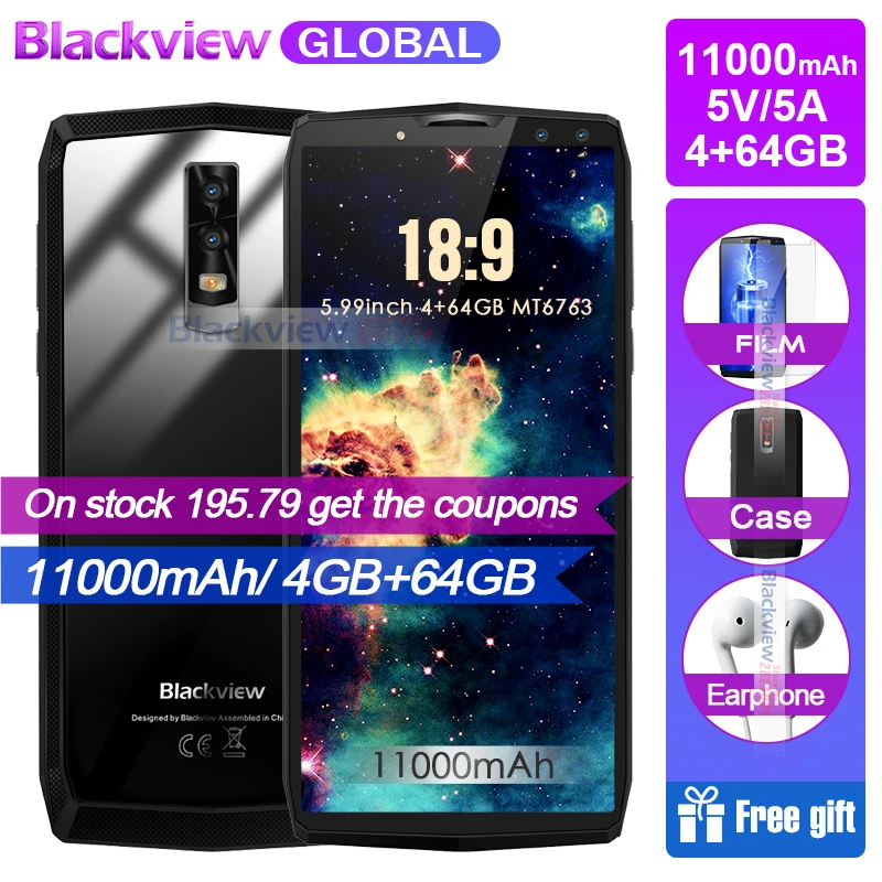 

OFFICIAL Blackview P10000 Pro 5.99" In-Cell 18:9 11000mAh big battery FHD+ MT6763 Smartphone Octa Core 5V/5A 4GB 64GB Mobile