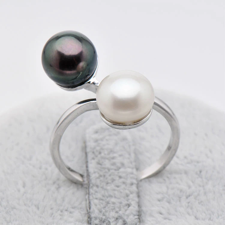 100% Natural Freshwater adjustable Double beads Ring Creative Ring for Women 925 Silver Pearl jewelry Decorative Gifts