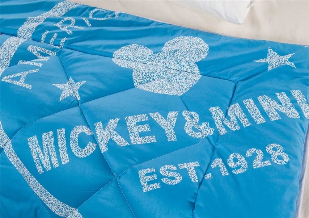 Happy miciey и Минни Мышь Стёганые одеяла Disney мультипликационный персонаж Хлопка Обложка детская Стёганое Одеяло Твин Полный Queen Размеры синий
