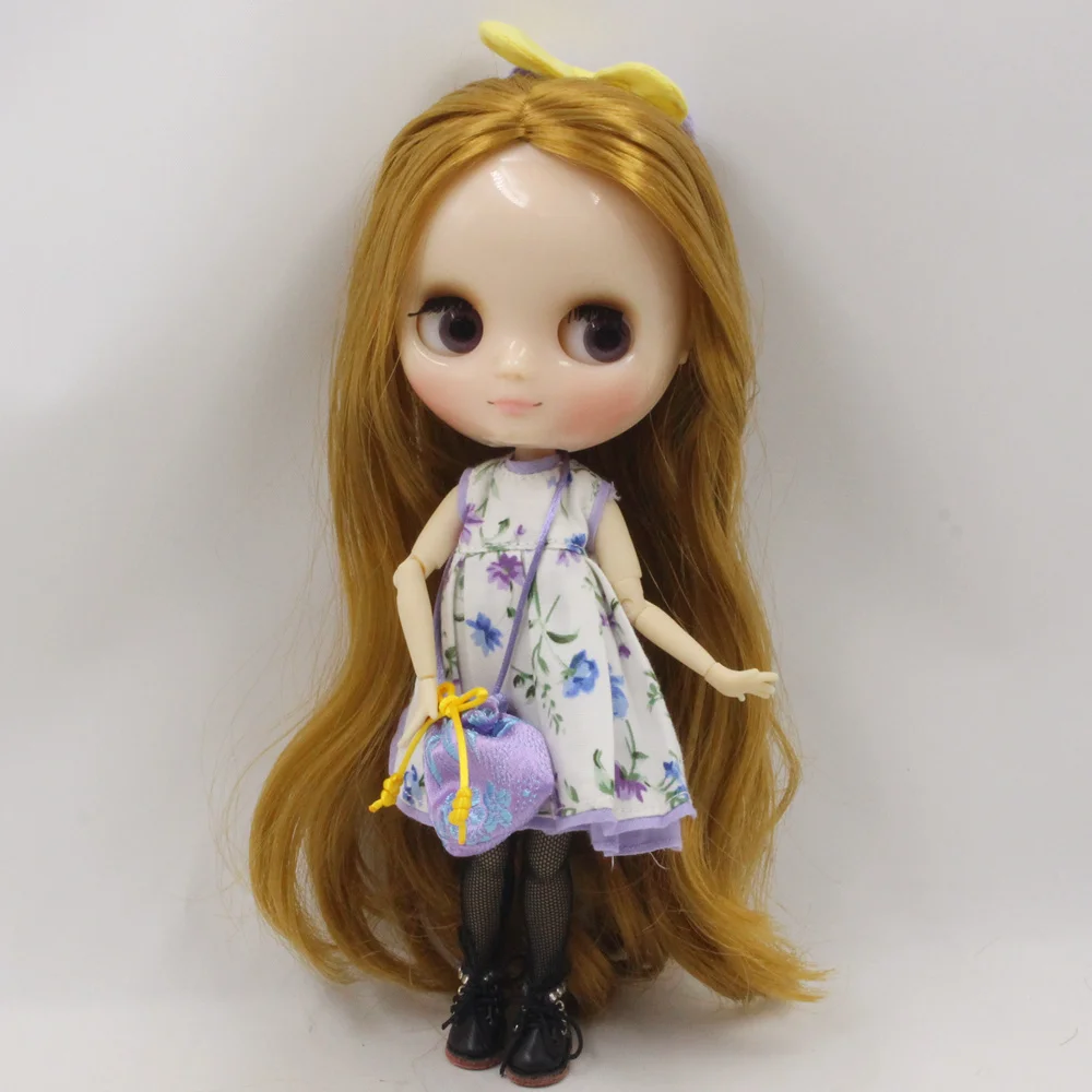 Желтое Пальто с цветком для куклы middie Blyth; платье с фиолетовой сумкой и чулком на шпильке; милое платье