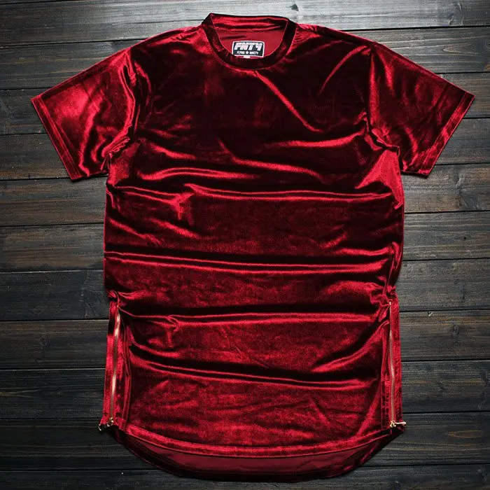 Kanye в стиле хип-хоп Футболка Мода имеет тенденцию велюр человек улица футболка сплошной цвет обычный любитель повседневные топы сторон молнии Тонкий S-2XL - Цвет: Красный