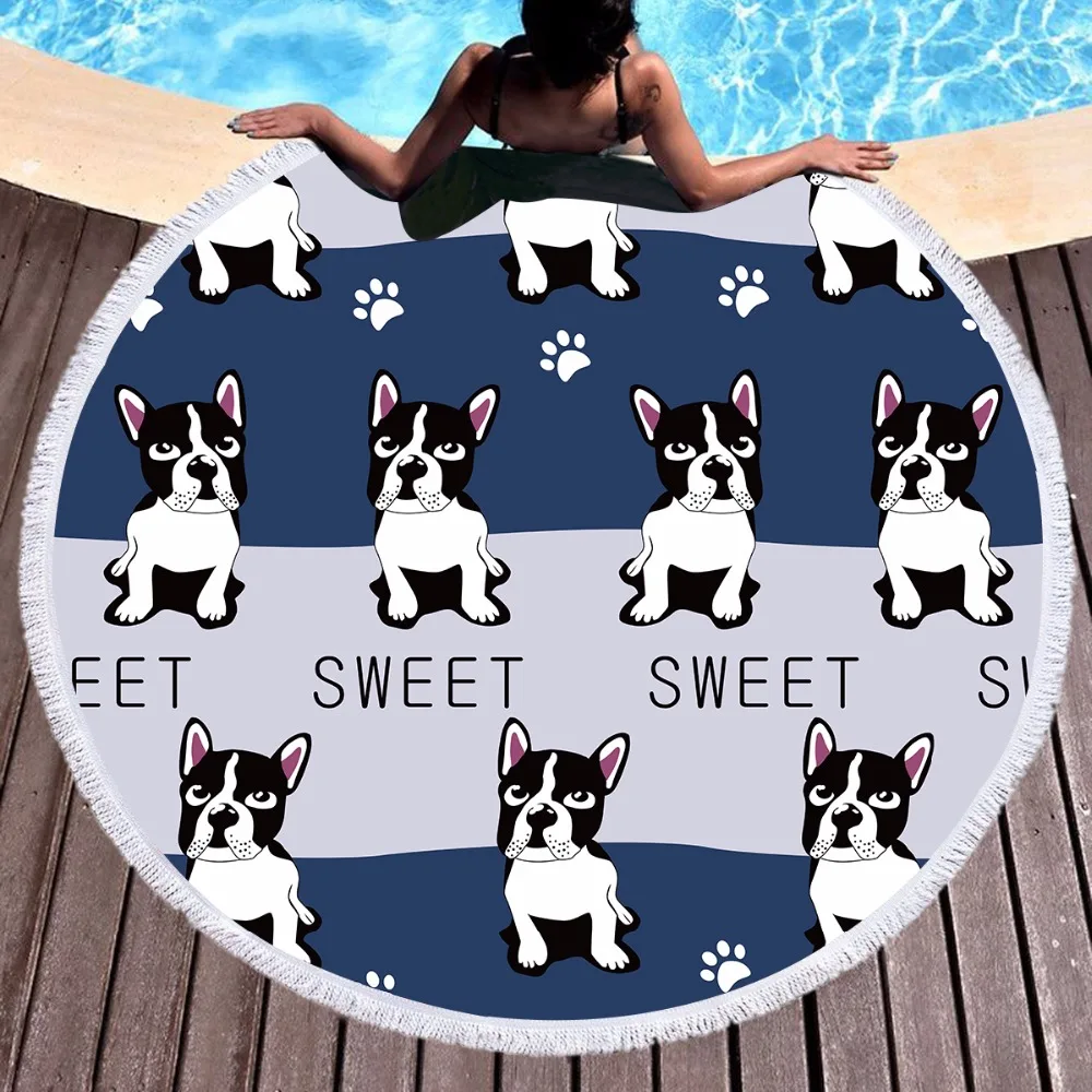 

Dog Dootprin Tropical Round Beach Towel For Adults Microfiber Towels Large Microfibre Serviette de plage Tapestry Mat Picnic Mat