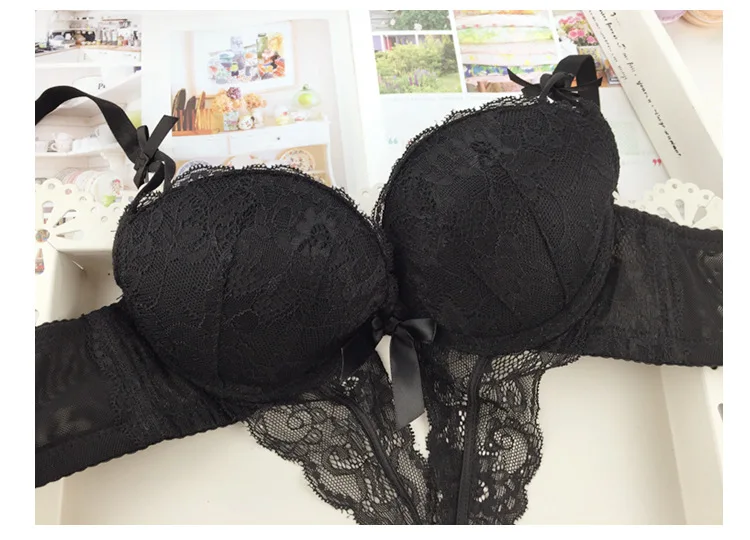 MINGMO Bra & Brief Sets Japanese Sexy Temptation Cotton Push Up Bra Lace Siamese Intimates Lingerie Set Women Underwear Bra Sets()