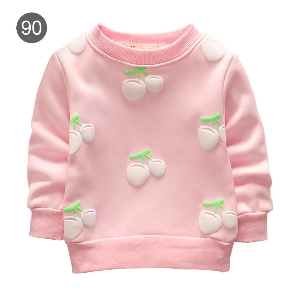 Toddler Baby Kids Girls Boys Autumn And Winter New Cherry Children Plus Velvet Long Sleeve Soft Warm Sweatshirt Tops