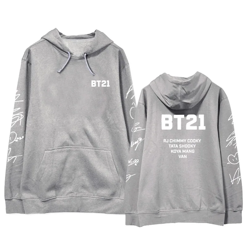 Kpop BTS BT21 милый флис Уличная толстовки с капюшоном для женщин мужчин друзья