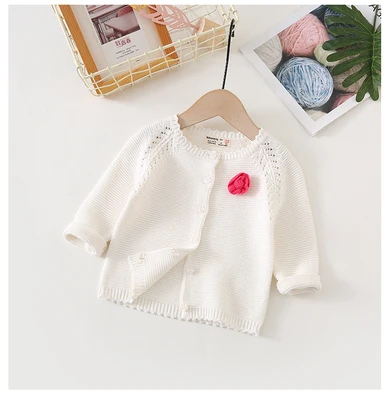 Новое поступление, хлопковый модный вязаный кардиган, свитер, пальто, милое пальто для маленьких девочек, LZ045 - Цвет: white 3