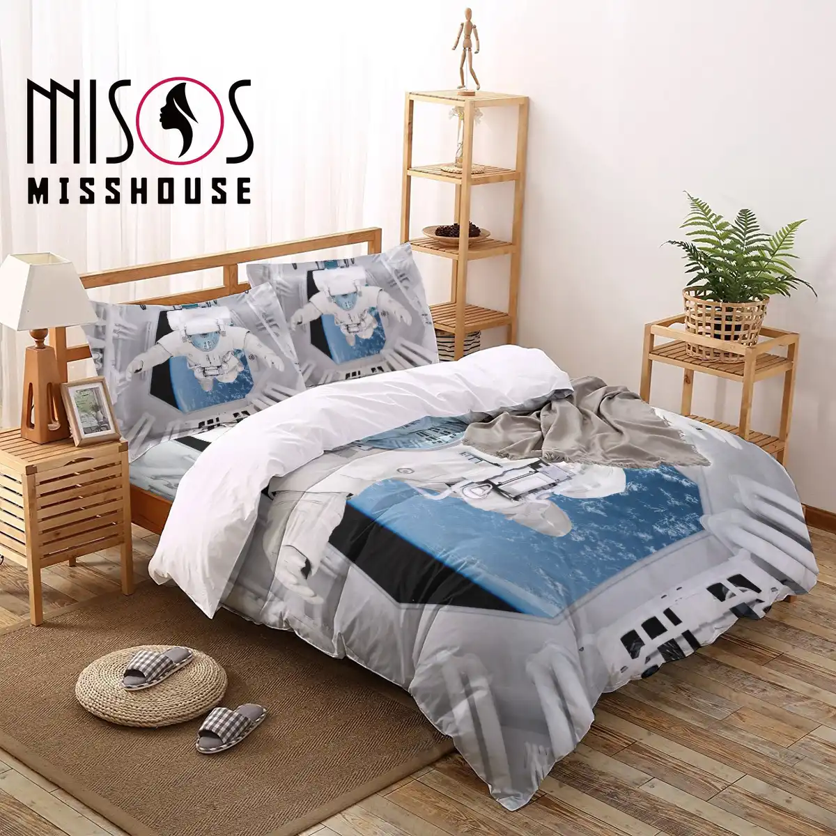 Misshouse Space Warehouse Astronaut Duvet Cover Set Bed Sheets