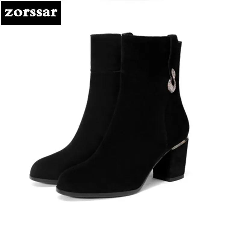 Frauen der Pelz e Schwarz Dicke Mitte Herbst Kuh Stiefel Wade High Wildleder {zorssar} Mode Heels Gro Winter Gre 43 Wildleder rtQdChs