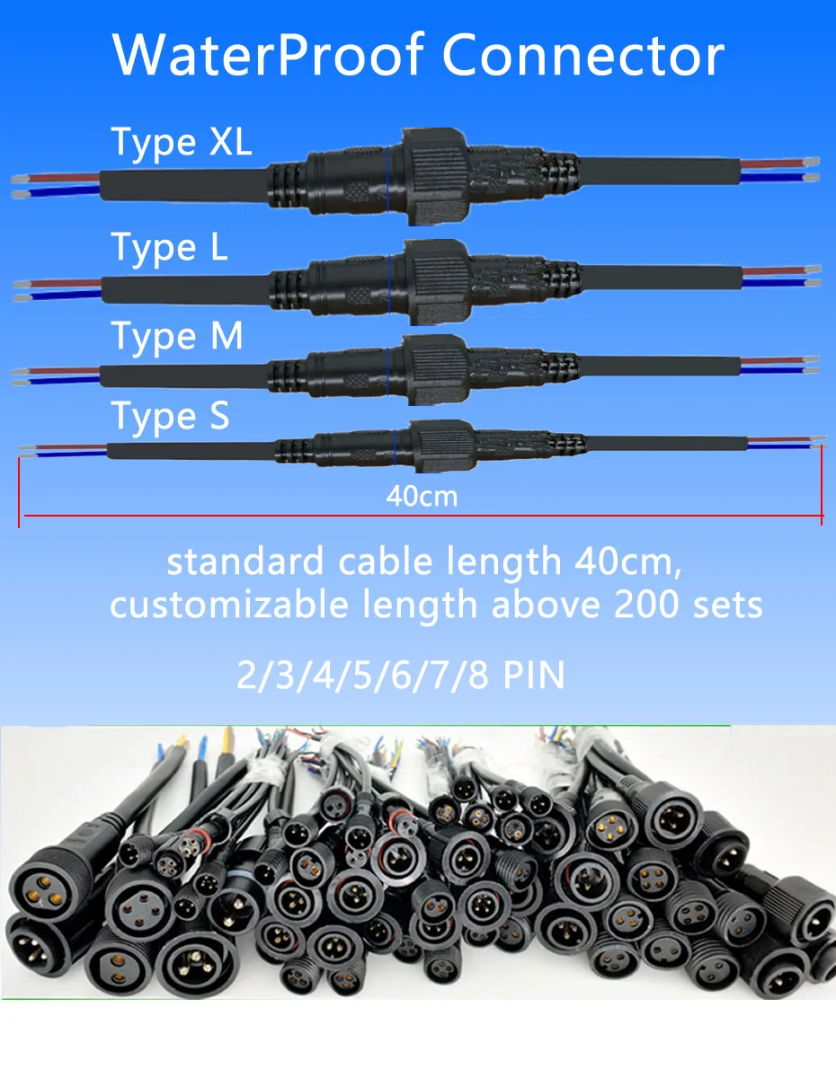 5 пар водонепроницаемый разъем ток 2.4A/4A 5 pin/6 pin/7 pin/8pin с проводным кабелем IP67 Женский штекер 0,3/0,5(мм2