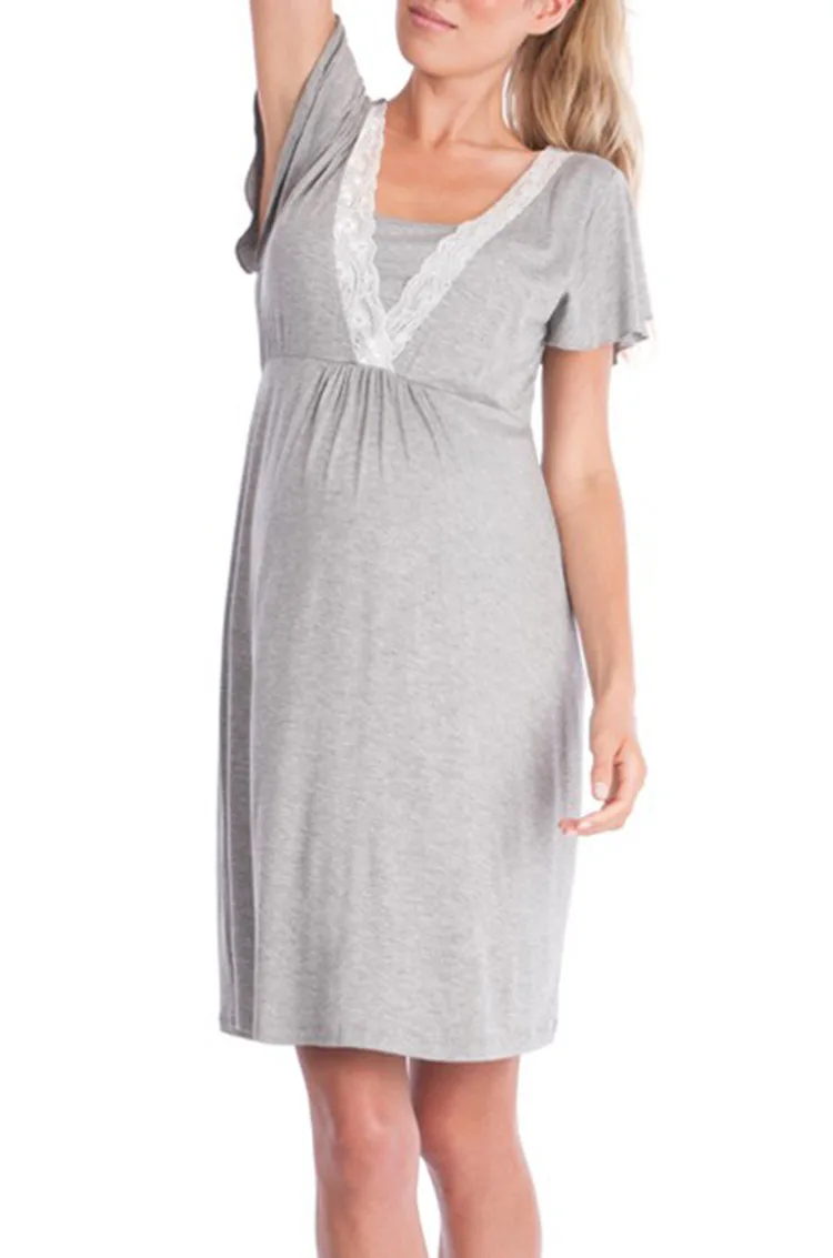 Fdfklak летняя хлопковая Беременность ночная рубашка с v-образным вырезом одежда для кормления Пижама для кормящих женщин Ночная Рубашка Грудное вскармливание M-XXL F151