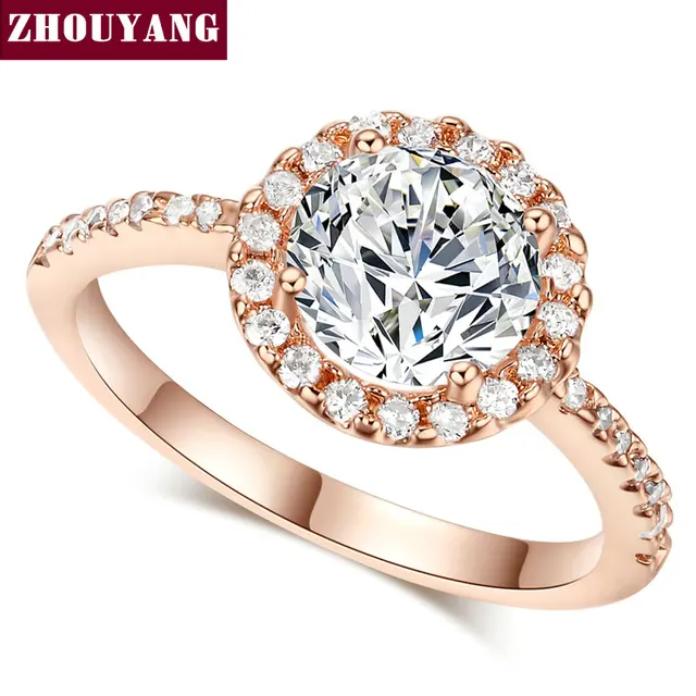 ZHOUYANG Wedding Ring For Women Round Cut Cubic Zirconia Engagement Rose Gold Co ZHOUYANG Wedding Ring For Women Round Cut Cubic Zirconia Engagement Rose Gold Co