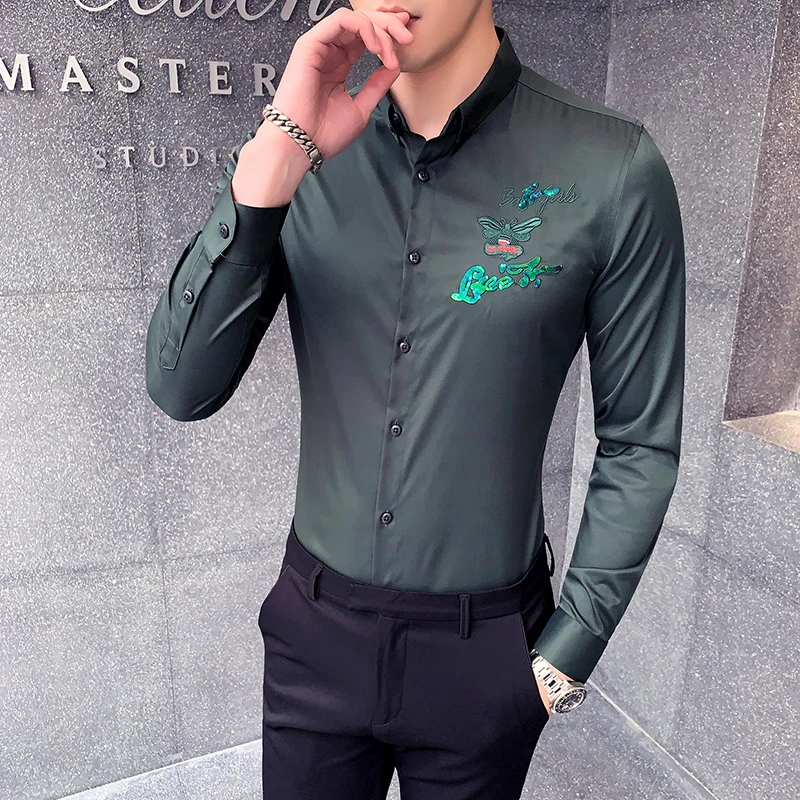 

2019 mens dress shirts Fashion Brand social Casual Shirt long sleeve shirt for male Solid Color Business shirt slim tuxedo shirt
