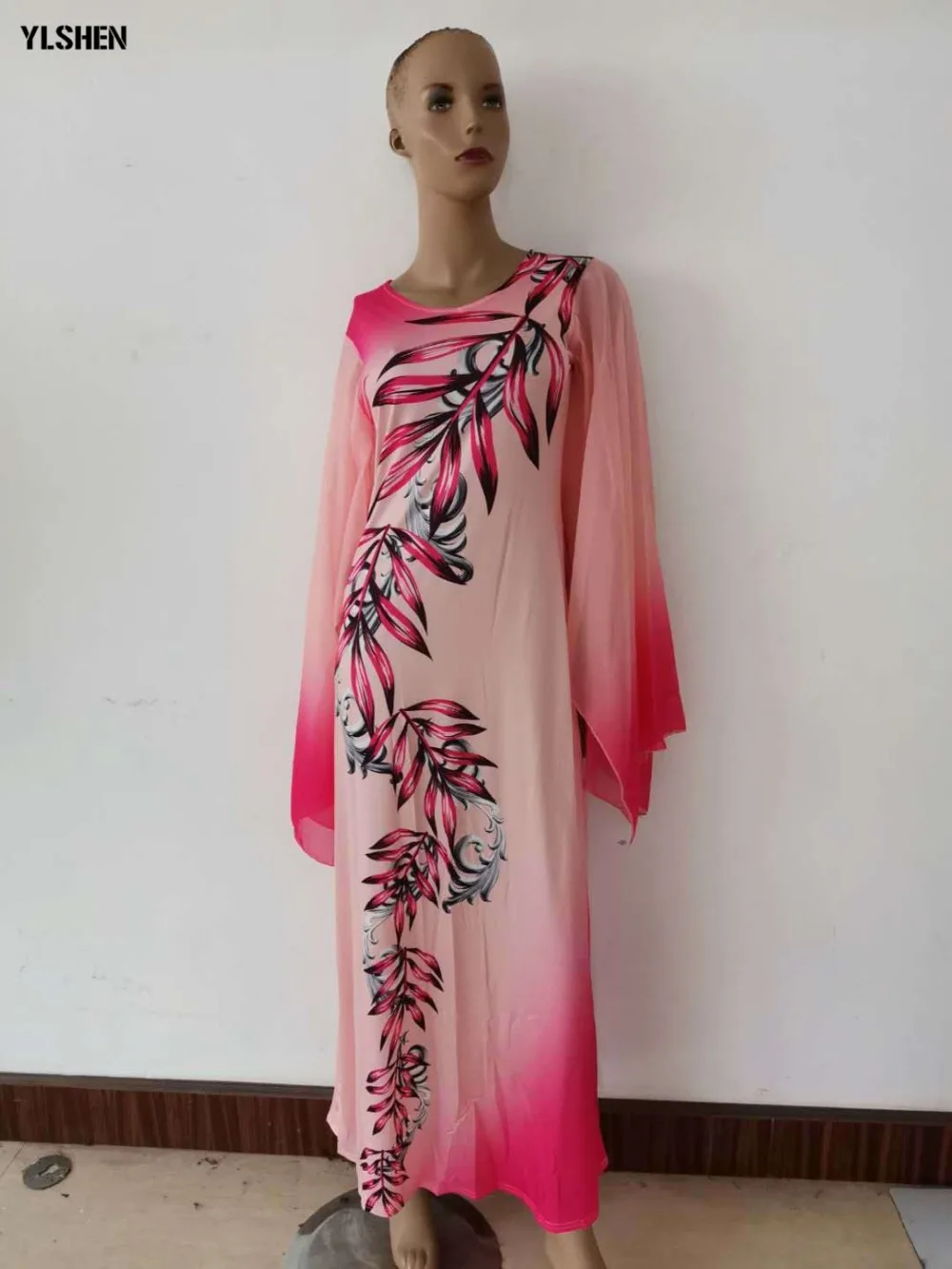 New African Dresses for Women Dashiki Print African Clothes Bazin Riche Sexy Slim Ruffle Sleeve Long Africa Maxi Dress Woman 06