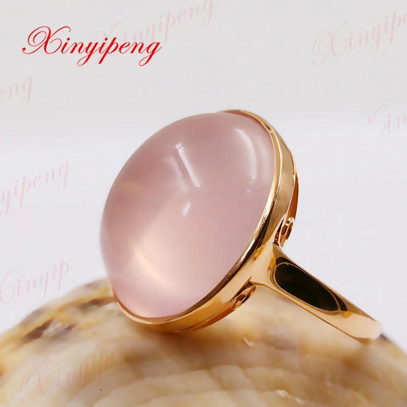

Xinyipeng18K rose gold inlaid natural crystal powder furong stone ring style beautiful women model