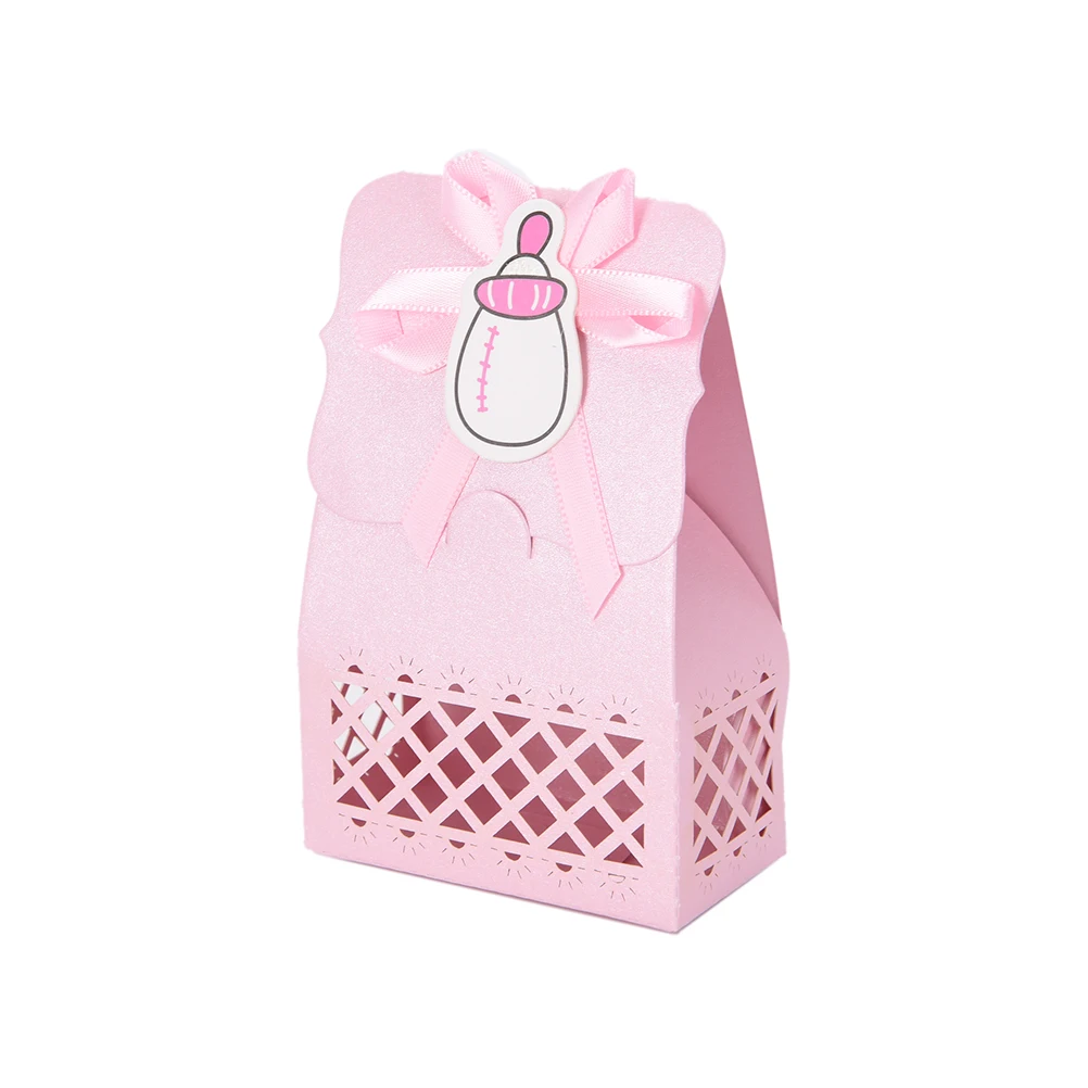 12 шт. милый мальчик и девочка бумага крещение детский душ Украшение коробки для конфет ребенок сувениры подарок милая сумка для дня рождения события вечерние принадлежности - Цвет: Bottle pink
