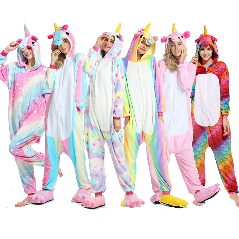 

Kigurumi Unicorn Pajamas Adult Stitch Pikachu Animal Onesie Winter Sleepwear Women Men Couple Flannel Nightwear Home Clothes