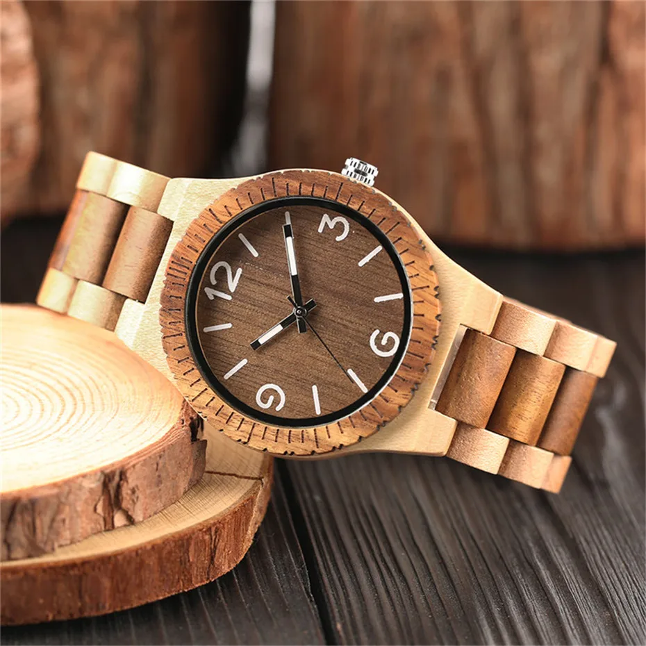 Novel Handmade Full Wooden Creative Men Bangle Quartz Wrist Watch Fashion Nature Bamboo Father's Day Gift   (5)